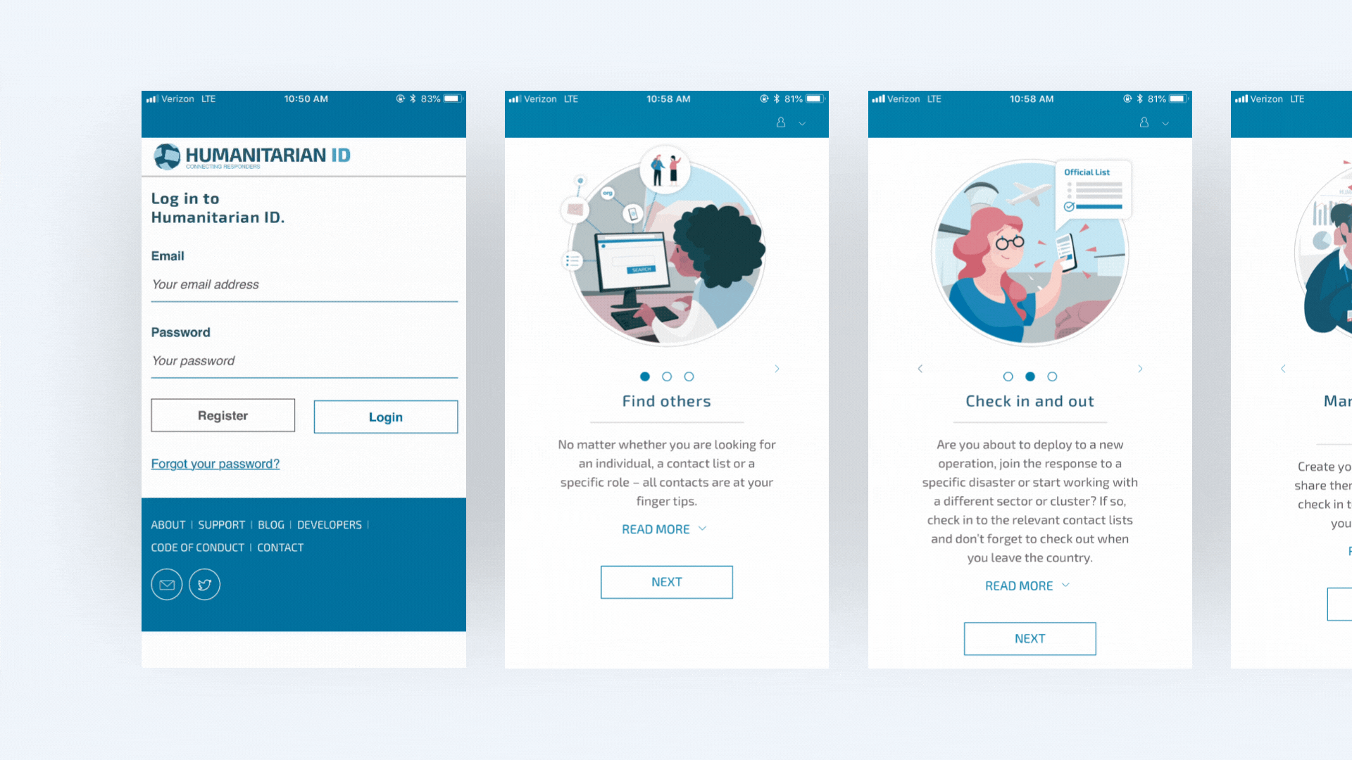 HumanitarianID app screens