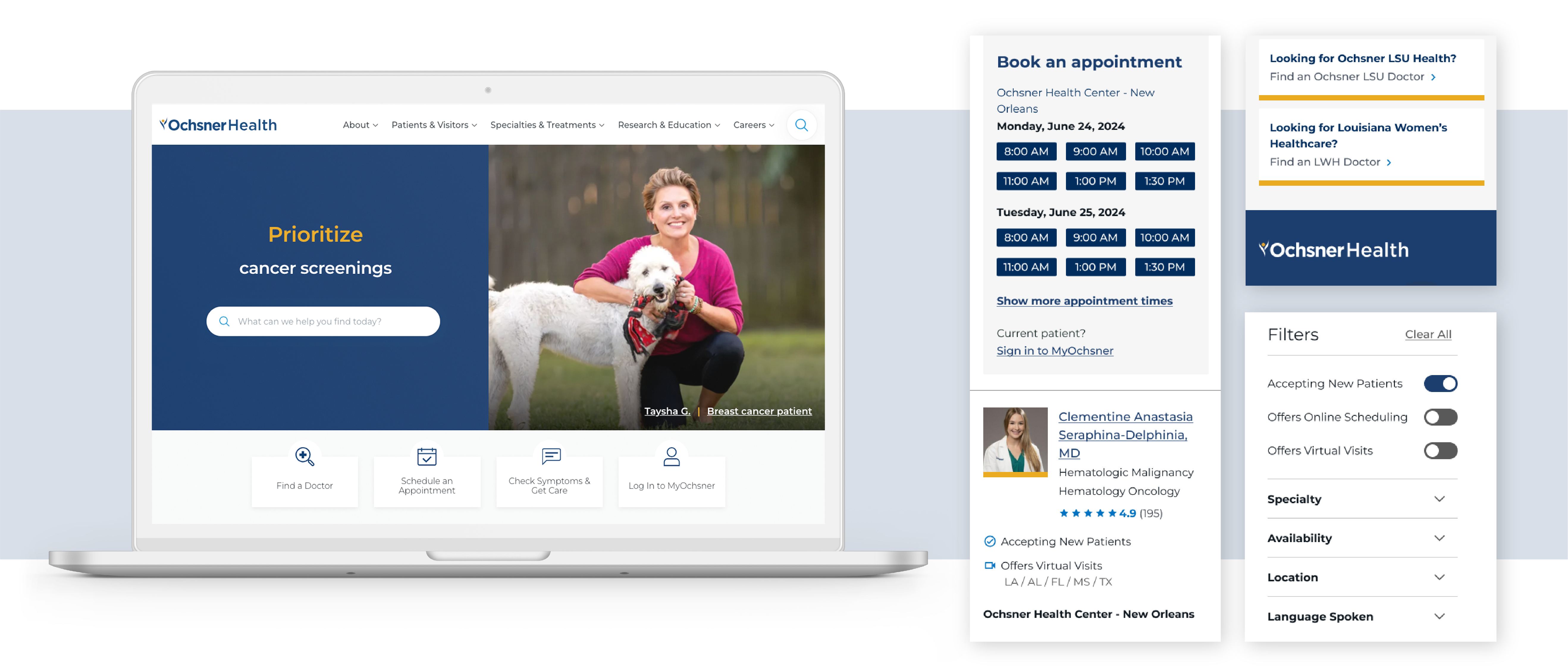 Ochsner Homepage on a laptop