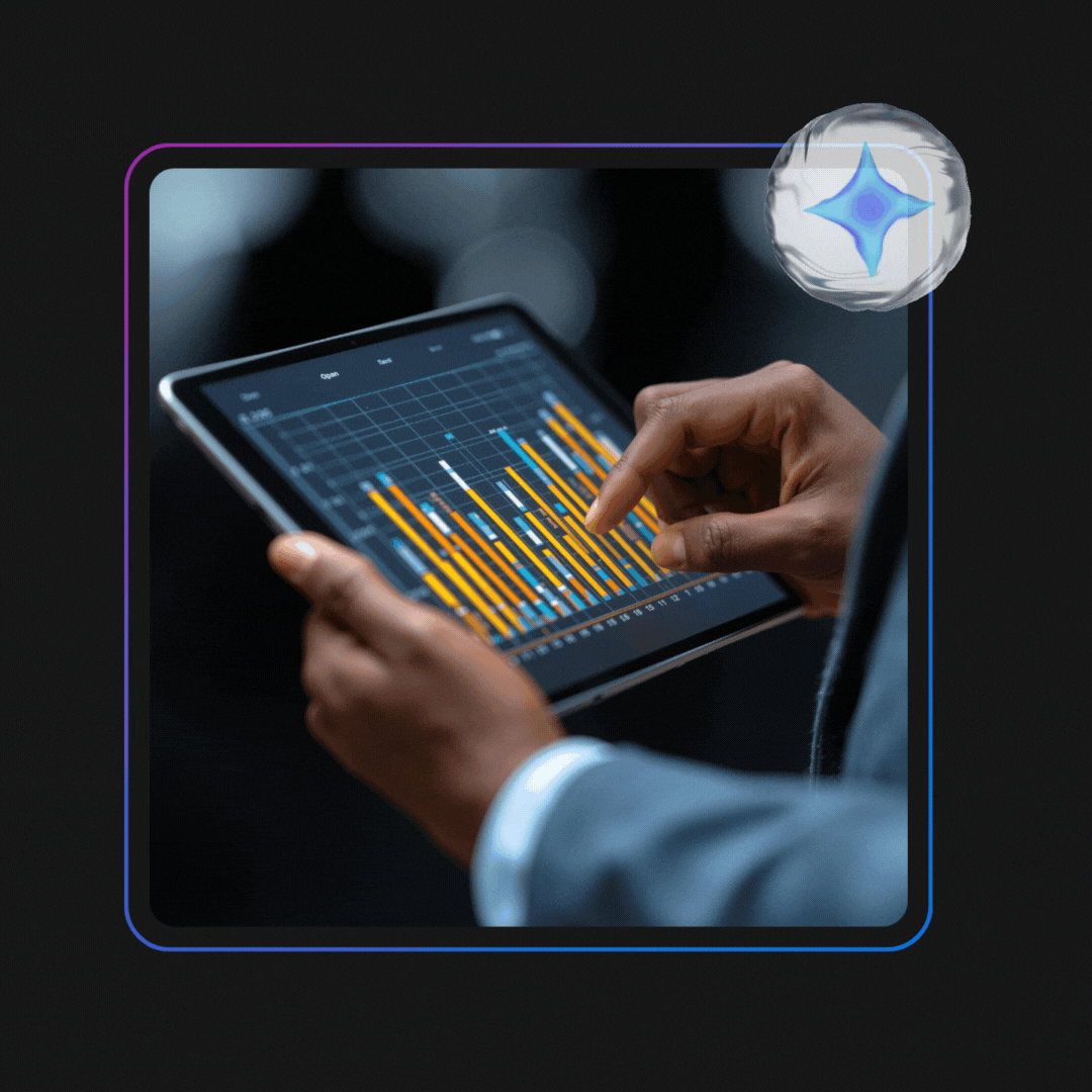 Data on tablet with AI bubble