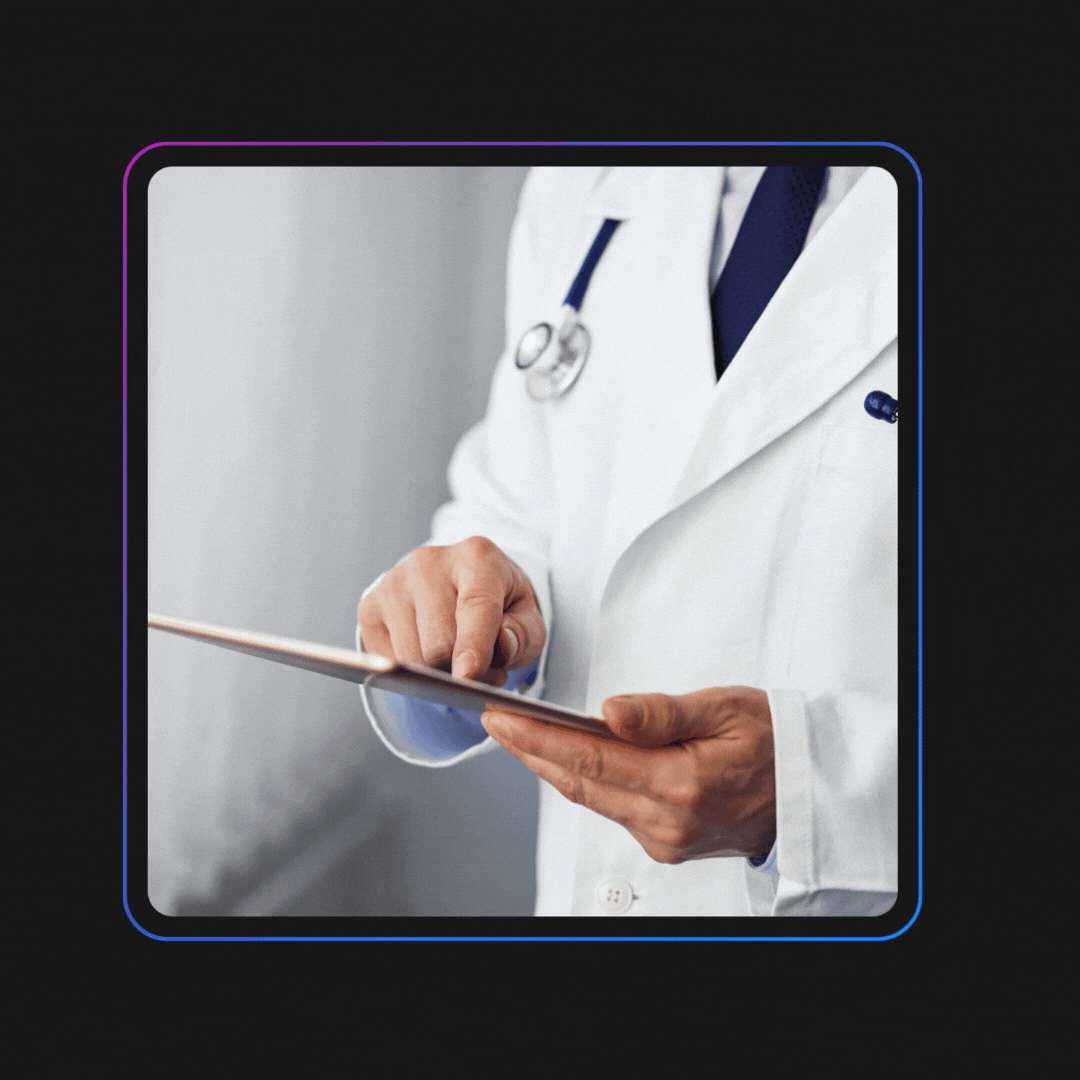 Doctor on tablet with chat bubbles