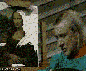 Loop animation of painter painting in Mona Lisa with paint-by-numbers