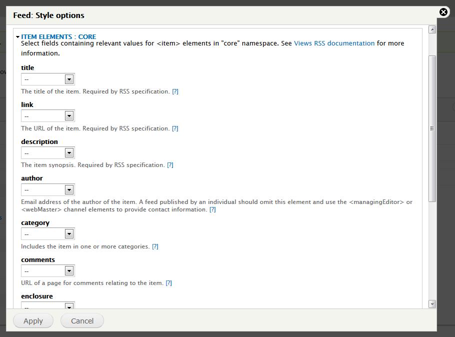 screenshot of Views Feed style options