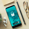 Phone with a privacy symbol on the screen