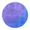 Young couple looking at phones on stairs